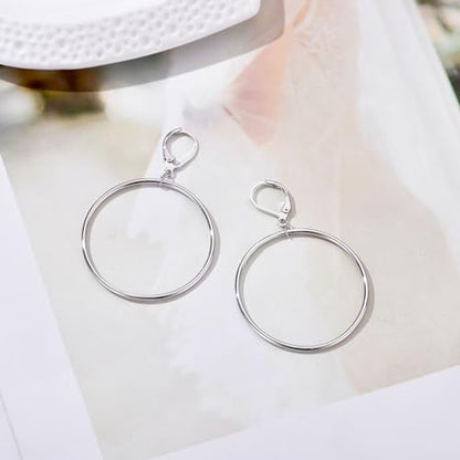 Silver Large Big Circle Hoop Dangle Earrings for Women Hypoallergenic - style: Silver 40mm