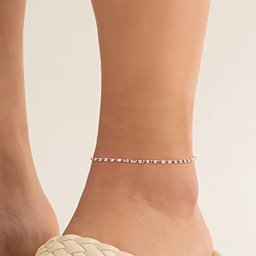 MEVECCO Anklet for Women Gold Chain 14K Gold Plated Dainty Boho Beach Summer Simple Foot Jewelry Ankle Bracelet - style: CZ Rectangle