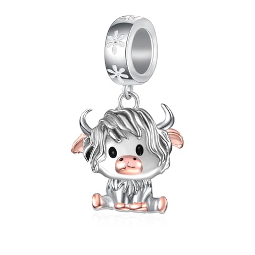 Cute Animals Charms 925 Sterling Silver Highland Cow/Dragon/Axolotl/Raccoon/Whale/Turtle/Cardinal/Hummingbird Charms for Bracelets for Women Cute Animal Charm Beads for Jewelry Making - style: Highland Cow Charm