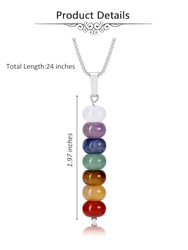 Jovivi Natural 7 Chakras Rondelle Healing Crystals Necklace | Abacus Gemstone beads Pointed Chakra Pendant Necklace for Anxiety Stress Relief Balancing Meditation
