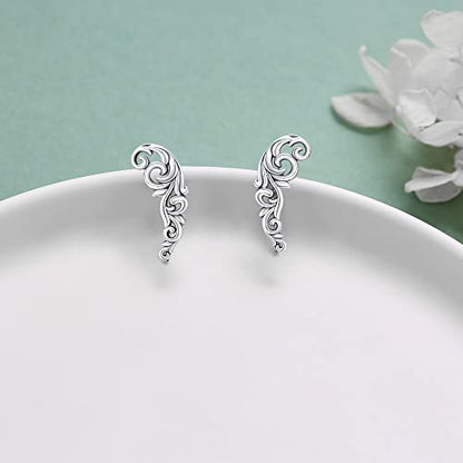 Ear Climbers Earrings for Women Sterling Silver Vintage Ear Crawler Earrings Jewelry Gifts for Women - style: Leaf