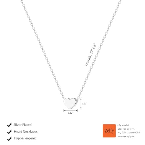 Zeffy Dainty Gold Heart Necklace for Women Trendy 14K Gold/Silver Plate Cute Heart Pendant Choker Necklaces Gold Love Heart Chain Necklace for Women Dainty Gold Jewelry Gifts for Women - style: Tiny Heart Necklace-Silver