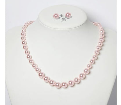 Pearl Necklace and Earring Set for Women Costume Jewelry Set | Elegant Outfit Matching, Wedding Bridesmaid Prom Gifts - style: Pink 18 inches