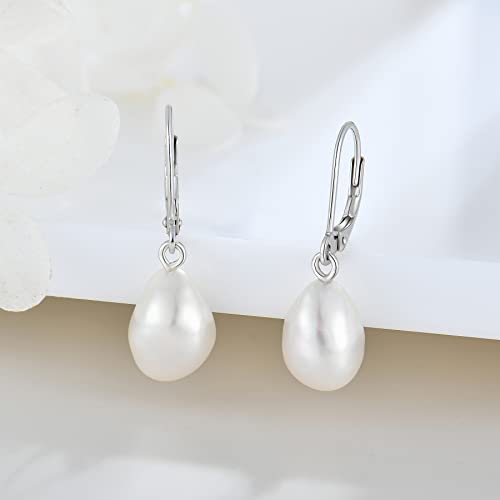 JO WISDOM 925 Sterling Silver Freshwater Pearl Hoop Earrings with Dangle Real Pearl,Simulated Pearls - color: D-10*12mm white pearl
