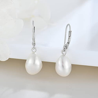 JO WISDOM 925 Sterling Silver Freshwater Pearl Hoop Earrings with Dangle Real Pearl,Simulated Pearls - color: D-10*12mm white pearl
