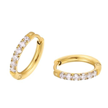 316L Surgical Steel Huggie Hoop Earrings | Dainty Pave Cubic Zirconia Cartilage Tiny Earring for Sensitive Ears Hypoallergenic Lightweight for Women Men - style: Gold Plated，20G*10mm