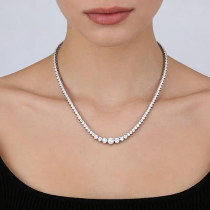 BREN 3 Prong Graduated Tennis Necklaces for Women Men, 18K White/Yellow Gold Plated 16/18 inches Round Cubic Zirconia Dainty Chain Wedding Jewelry Gift - color: White Gold, size: 18 inch
