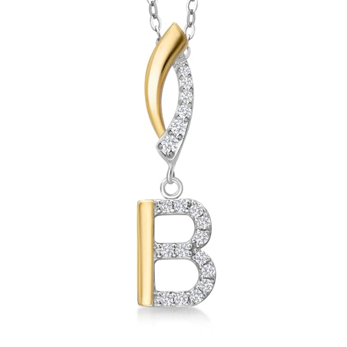 Gem Stone King Initial Pendant Necklace Letter A to Z Alphabet | 10K Yellow Gold and 925 Sterling Silver | White Lab Grown Diamond | Gift Women Mother's Day Wife Mom Girlfriend Anniversary Birthday | - style: Initial B