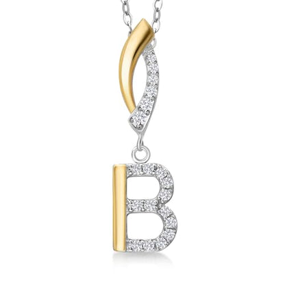 Gem Stone King Initial Pendant Necklace Letter A to Z Alphabet | 10K Yellow Gold and 925 Sterling Silver | White Lab Grown Diamond | Gift Women Mother's Day Wife Mom Girlfriend Anniversary Birthday | - style: Initial B