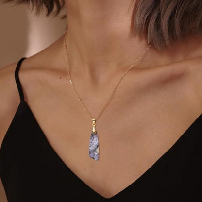 Nature Stone Necklaces for Women Boho Pendant Necklace 18K Gold Chain Necklaces - color: White Blue