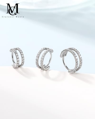 Nose Ring Hoop, 316L Stainless Steel Double Nose Rings, 20G Nose Piercing Jewelry for Women, Clear CZ Helix Cartilage Septum Nose Hoops - color: Silver-8mm