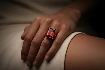 Vibrant Ruby Birthstone - Prong Set Rectangle Ring in 14k Gold - Simple Rings, Statement Rings, Birthstone Rings, Dress Rings, Ring Jewelry for Women - Customizable with Engraving