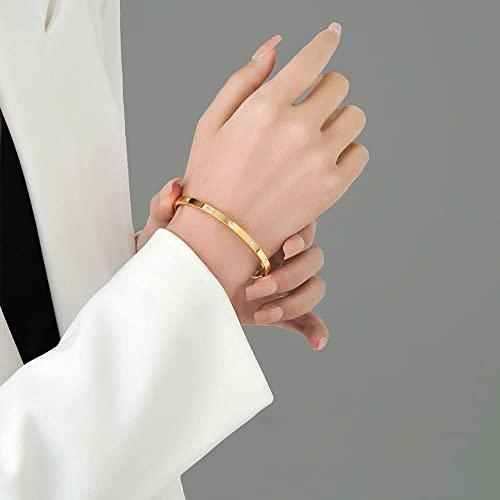 MYNENEY Womens Bracelets Stainless Steel Pave Cubic Zironia Stackable - color: 4mm-Crystal Gold, size: 7 Inch