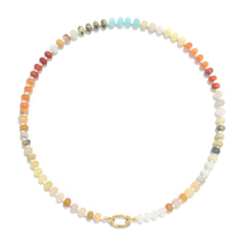 CONRAN KREMIX Colorful Stone Beaded Necklace for Women,Natural Gemstone Bead Choker Necklaces Boho Summer Beach Layering Necklace Jewelry Gift for Women - color: Colourful-A