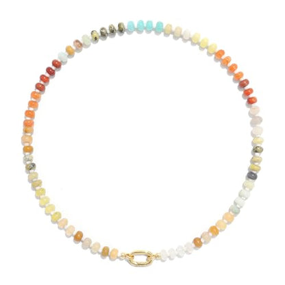 CONRAN KREMIX Colorful Stone Beaded Necklace for Women,Natural Gemstone Bead Choker Necklaces Boho Summer Beach Layering Necklace Jewelry Gift for Women - color: Colourful-A