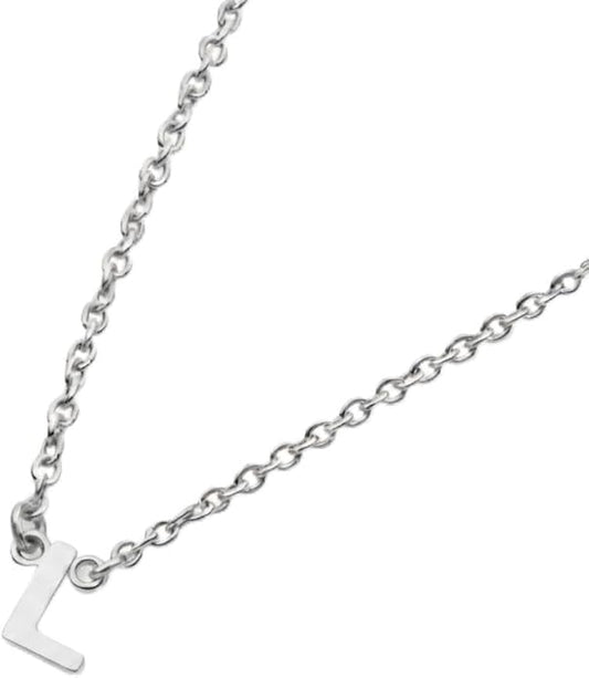 OAK & LUNA Inez Initial Necklace - Gold Plated & Sterling Silver — A-Z Letter Pendant on 15″ + 2″ Adjustable Cable Chain - color: 925 Sterling Silver, style: Letter L