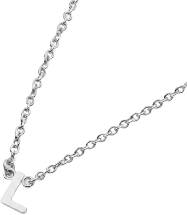 OAK & LUNA Inez Initial Necklace - Gold Plated & Sterling Silver — A-Z Letter Pendant on 15″ + 2″ Adjustable Cable Chain - color: 925 Sterling Silver, style: Letter L