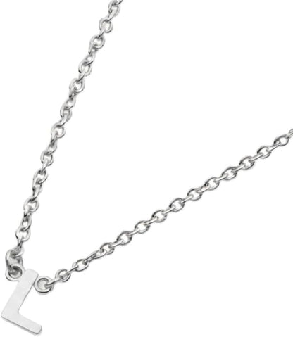 OAK & LUNA Inez Initial Necklace - Gold Plated & Sterling Silver — A-Z Letter Pendant on 15″ + 2″ Adjustable Cable Chain - color: 925 Sterling Silver, style: Letter L