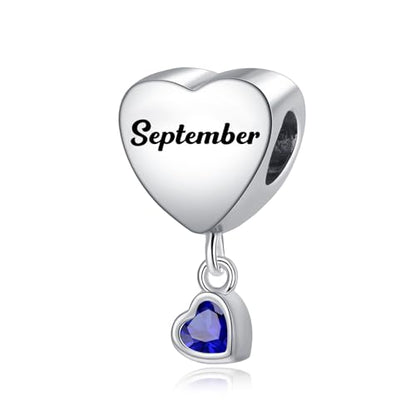 Birth Flower Heart Charm 12 Birthstone Bead for European Bracelet Necklace - style: September