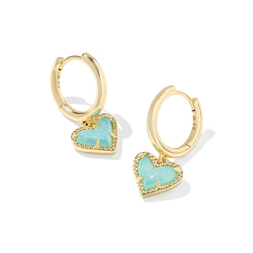 Kendra Scott Ari Heart Huggie Earrings for Women, Fashion Jewelry - color: GOLD - BRIGHT AQUA DRUSY