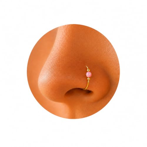 Jolliz Opal Nose Rings Hoops – 24 Gauge Classic Design, Elegant Nose Rings for Women & hypoallergenic Nose Piercings Jewelry Perfect for Any Occasion with Comfortable Fit - color: Pink Opal Gold