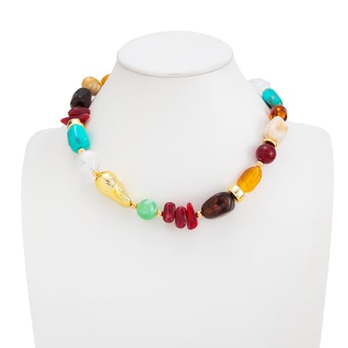 Chunky Acrylic Beaded Necklace for Women Colorful Acrylic Resin Beaded Choker Big Round Beads Statement Necklace Fashion Jewelry - color: GoldA