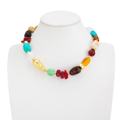 Chunky Acrylic Beaded Necklace for Women Colorful Acrylic Resin Beaded Choker Big Round Beads Statement Necklace Fashion Jewelry - color: GoldA