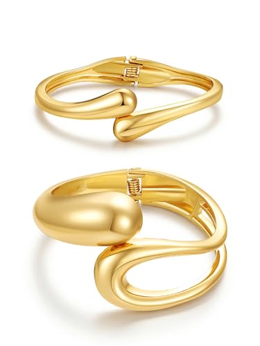 M MOOHAM Chunky Gold Bangle Bracelets for Women, Dainty 14k Gold-Plated Thicker Statement Bangles Twist Cuff Bracelet Set Stack for Women Non Tarnish Trendy Jewelry Gifts - color: 05. Open Bangles-2PCS