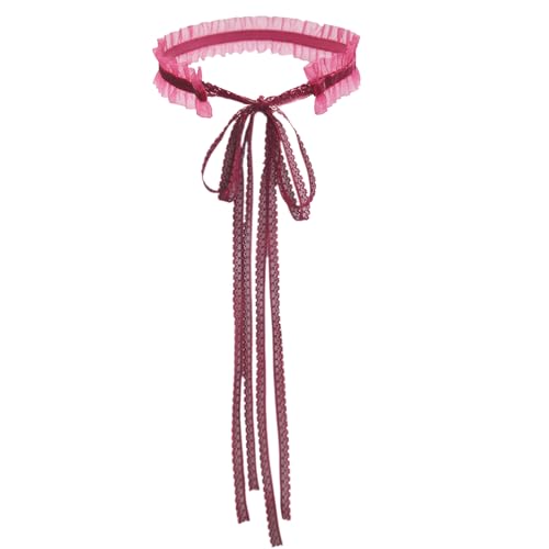 MOMOCAT Red Lace Tie Bow Stretchy Velvet Choker Necklace for Women Burgundy Ribbon Chokers Necklaces for Woman Gothic Cute Chockers 90s Chocker Jewelry Accessories for Women Girls