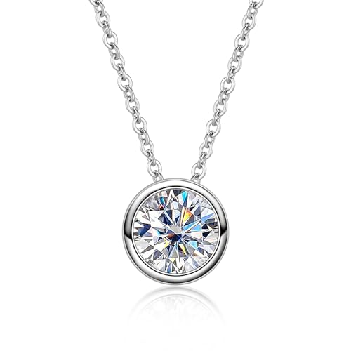 Moissanite Necklaces, 925 Sterling Silver Pendant Necklace for Women Men - style: Round Cut