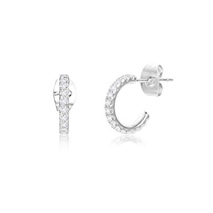 Small Open Cubic Zirconia Hoop Earrings for Women Jewelry Gifts | Open Diamond Hoop Earrings Hypoallergenic Silver Small Half Hoop Earrings for Women Daily Wear - color: Silver