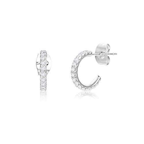Small Open Cubic Zirconia Hoop Earrings for Women Jewelry Gifts | Open Diamond Hoop Earrings Hypoallergenic Silver Small Half Hoop Earrings for Women Daily Wear - color: Silver