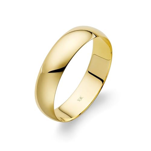 Men's Wedding Band 14K or 10K Solid Gold Ring, 5mm Plain Classic | Stamped 10K, not plated; high-polish, low-dome classic profile; hypoallergenic; made in USA; true-to-size; gift-ready - color: 10K Yellow Gold