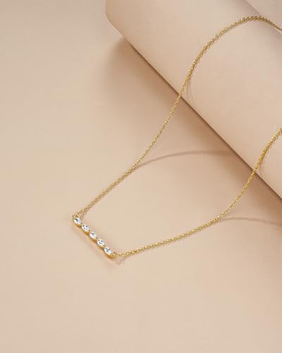 SNGIA 18K Gold Plated Stackable Adjustable Curved Horizontal Bar with CZ Pendant Necklace For Women by SNGIA, Dainty Drop Layered Trendy Birthstone Gemstone Charm Statement Jewelry Gifts, Bohemian Vintage Handmade Unique Cute Thin Skinny Dainty Chain Bead