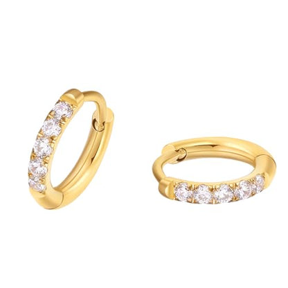 316L Surgical Steel Huggie Hoop Earrings | Dainty Pave Cubic Zirconia Cartilage Tiny Earring for Sensitive Ears Hypoallergenic Lightweight for Women Men - style: Gold Plated,20G*8mm