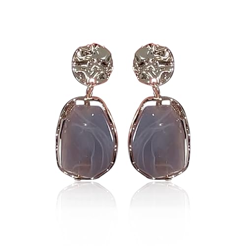 Vintage Irregular Oval Acrylic Dangle Drop Earrings for Women Elegant Gold Tone Dainty Geometry Resin Statement Dangling Studs Evening Party Fashion Jewelry - color: Grey