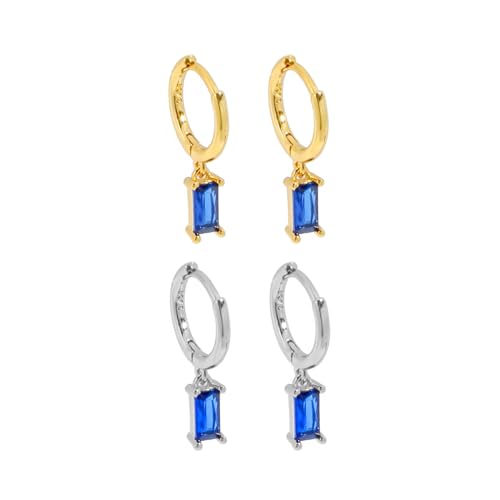 2 Pairs Gold/Silver Hoop Earrings For Women Set Trendy,14K Plated Gold Chunky Huggie Hoop Earings Pack,Oval Twisted Statement Silver Hoops,Fashion Jewelry Gift - color: B13 Sapphire dangle hoops set