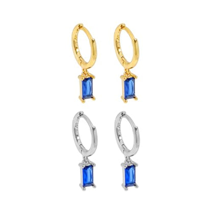 2 Pairs Gold/Silver Hoop Earrings For Women Set Trendy,14K Plated Gold Chunky Huggie Hoop Earings Pack,Oval Twisted Statement Silver Hoops,Fashion Jewelry Gift - color: B13 Sapphire dangle hoops set