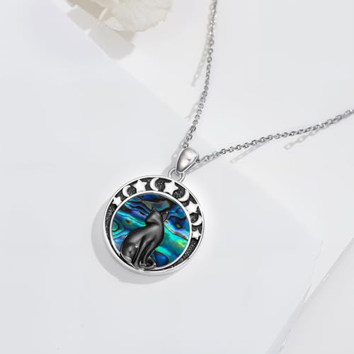 Witch Necklace 925 Sterling Silver Pentagram Triple Moon Pentacle Pendant Wiccan Pagan Jewelry Witchy Gifts for Women - style: Black Cat-3