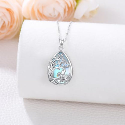 Dragonfly Necklace 925 Sterling Silver Moonstone Necklace Rainbow Stone Dragonfly Jewelry Christmas Birthday Gifts for Women Mom Her - style: Squirrel wtih Moonstone