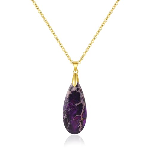 Inspirational Gifts Healing Gold Pendant Gold Necklaces for Women，Get Well Soon Encouragement Gifts for Women Friends Sister Mom, Natural stone Pendant Healing boho Friendship Jewelry for women - color: Light Purple-Gold