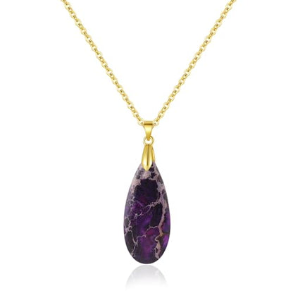 Inspirational Gifts Healing Gold Pendant Gold Necklaces for Women，Get Well Soon Encouragement Gifts for Women Friends Sister Mom, Natural stone Pendant Healing boho Friendship Jewelry for women - color: Light Purple-Gold