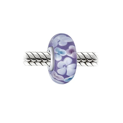 Bling Jewelry .925 Sterling Silver Murano Glass Floral Blue Green Pink Red Black White Flower Spacer Charm Bead For Women Teen for Bracelet - color: Light Blue Set
