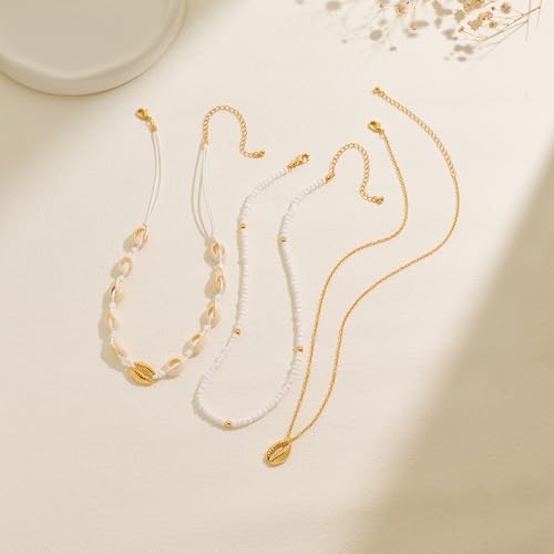 Shell Necklaces for Women Trend Boho Scarf Necklaces Ocean Mermaid Conch Seashell Necklace Summer Gold Fish Necklace Fashion Beach Jewelry - color: White shell bead necklace