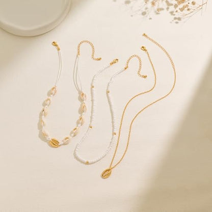 Shell Necklaces for Women Trend Boho Scarf Necklaces Ocean Mermaid Conch Seashell Necklace Summer Gold Fish Necklace Fashion Beach Jewelry - color: White shell bead necklace