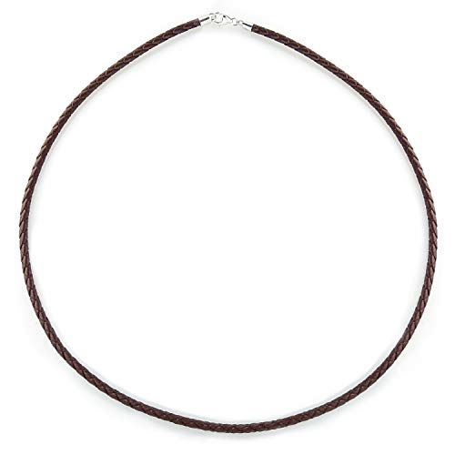 Bling Jewelry Brown Genuine Leather Braided Weave Necklace Pendant Cord For Women Men Teen .925 Silver Lobster Claw Clasp 24 Inch