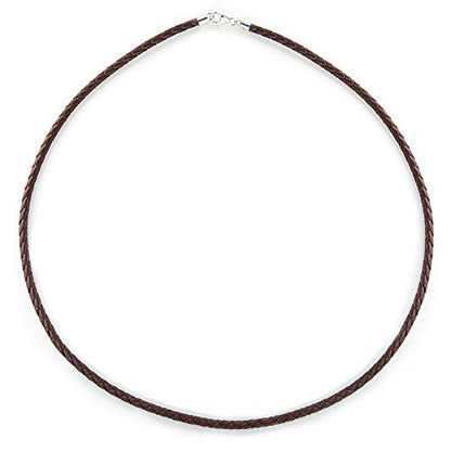 Bling Jewelry Brown Genuine Leather Braided Weave Necklace Pendant Cord For Women Men Teen .925 Silver Lobster Claw Clasp 24 Inch