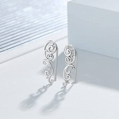 Ear Climbers Earrings for Women Sterling Silver Vintage Ear Crawler Earrings Jewelry Gifts for Women - style: Filigree