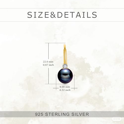 TIGER RIDER Pearl Earrings 925 Sterling Silver Leverback Hypoallergenic Drop Earring Jewelry for Women Birthday Gifts - style: Black Pearl 2