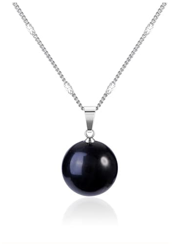 Jovivi Amethyst Obsidian Healing Crystals Ball Necklace for Women Men | 14mm Natural Stone Round Ball Bead Necklace Handmade Gemstone Pendant Protection Crystals Birthstone Jewelry - color: Black Obsidian